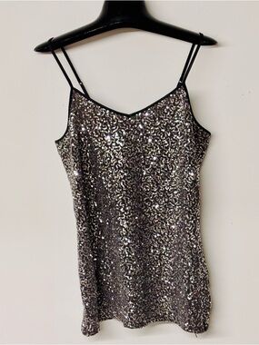 Express Vintage Silver Sequin Spaghetti Strap Tank Top - SZ MED